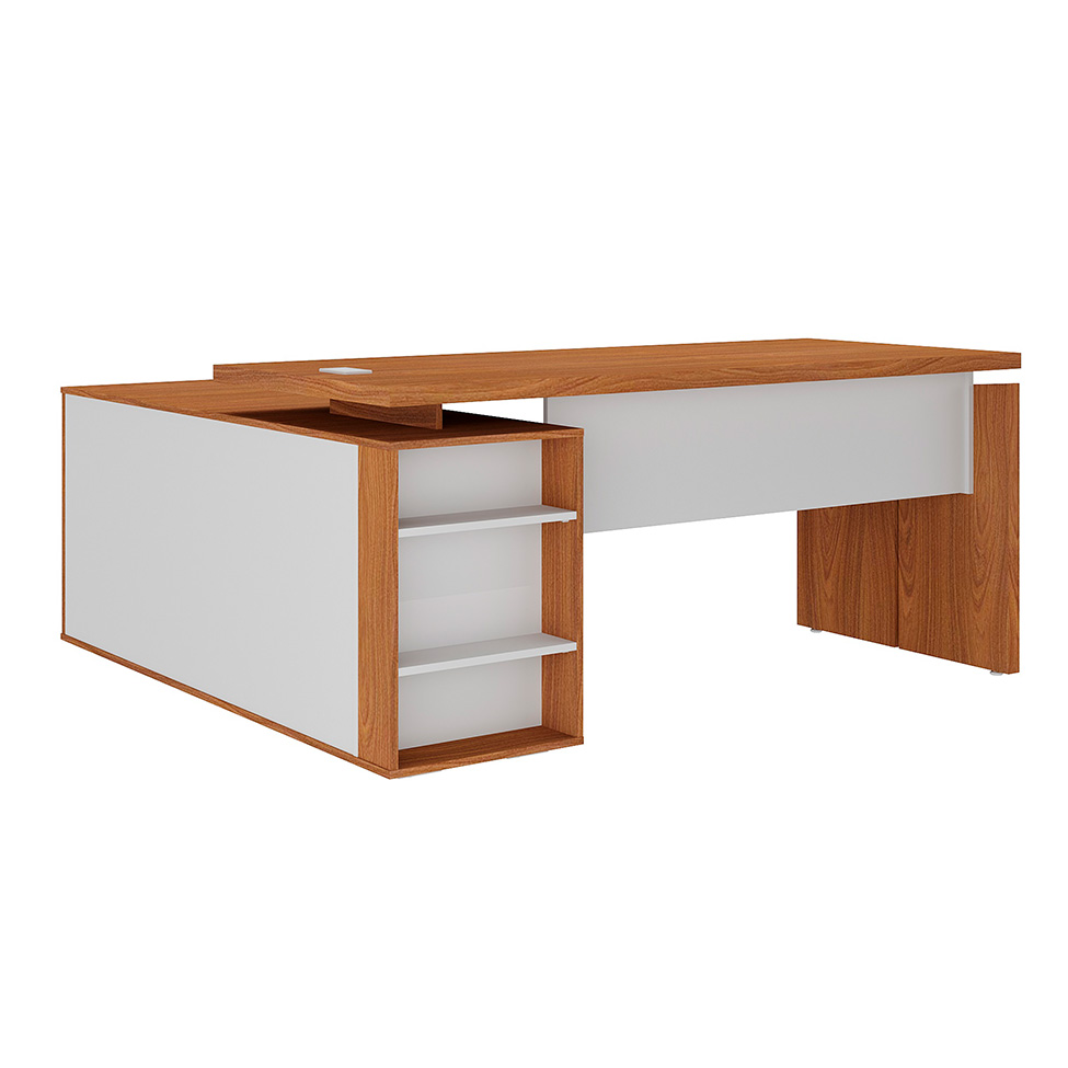 Mesa de Escritório em L Connect II 1 PT Freijó e Branca