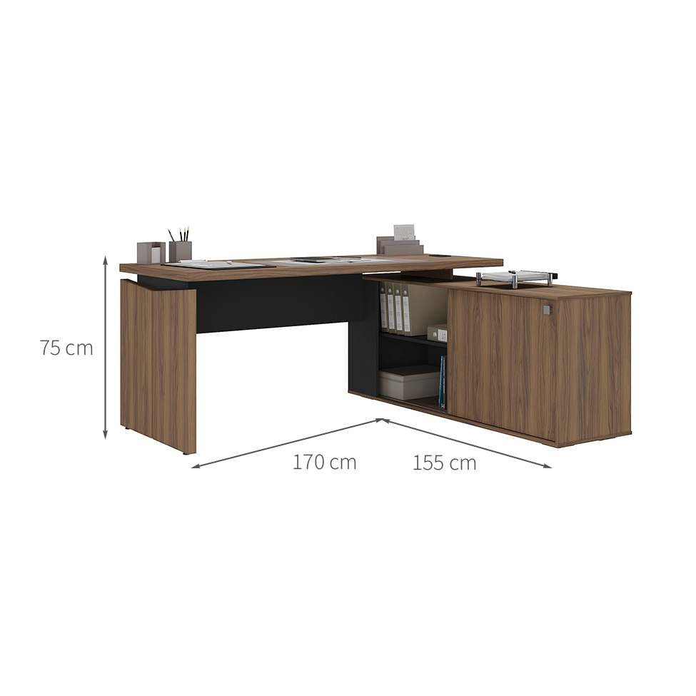 Mesa de Escritório em L Connect II 1 PT Nogal e Preta