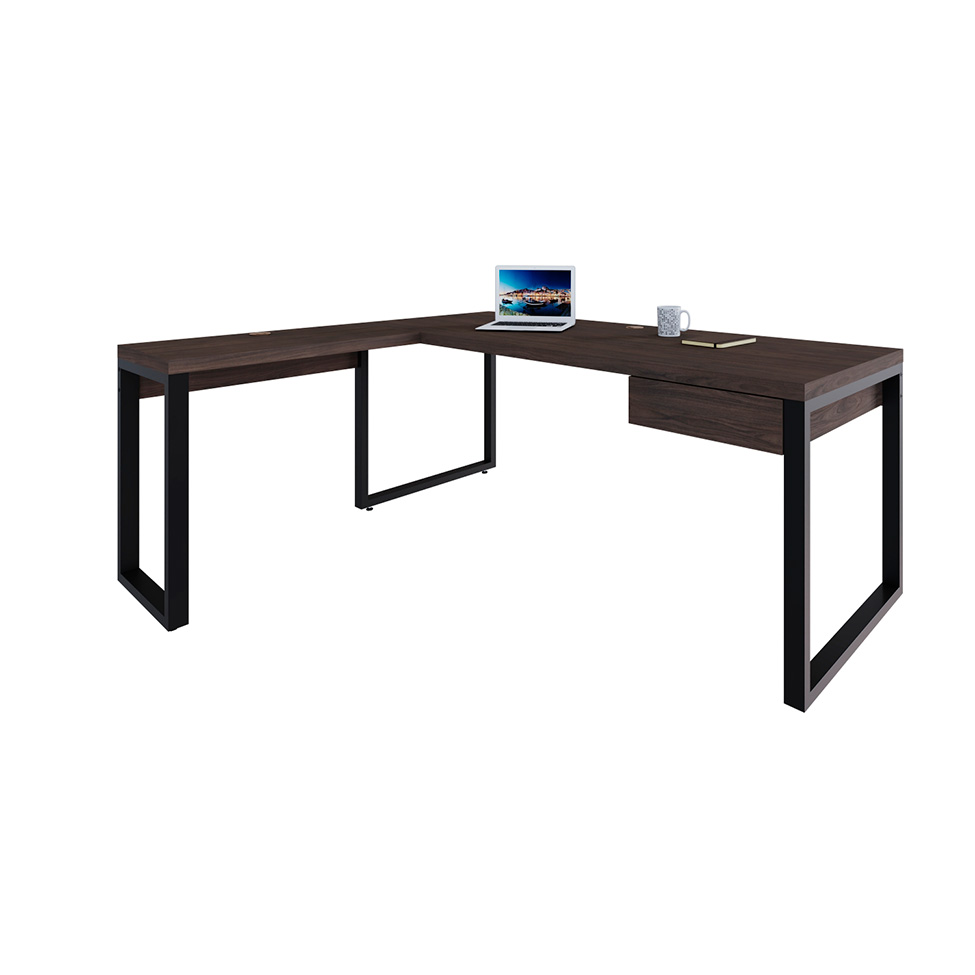 Mesa de Escritório em L Miguel 1 GV Marrom Escuro e Preta 190x150 cm