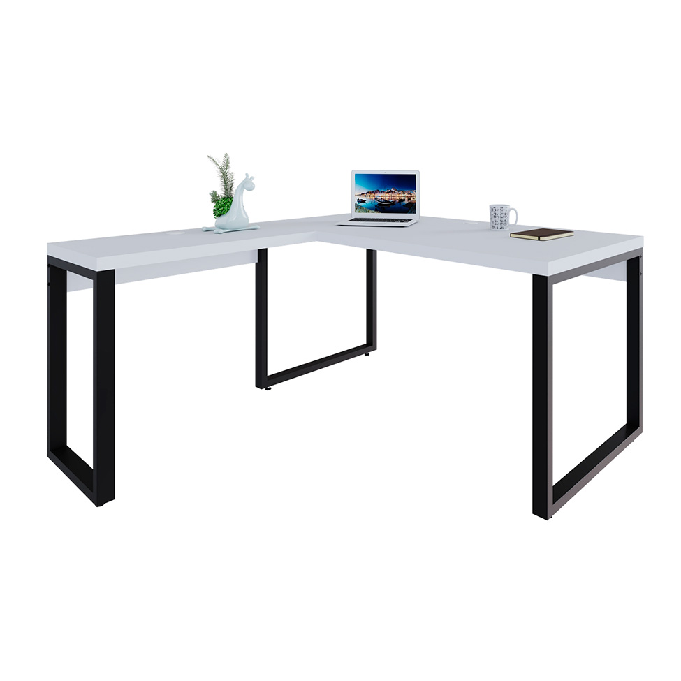Mesa de Escritório em L Miguel Branca e Preta 150x150 cm