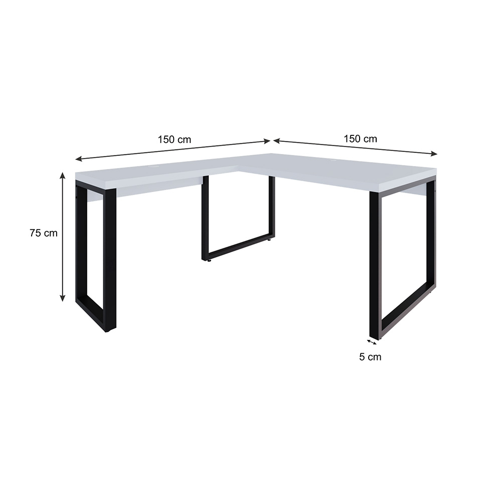 Mesa de Escritório em L Miguel Branca e Preta 150x150 cm