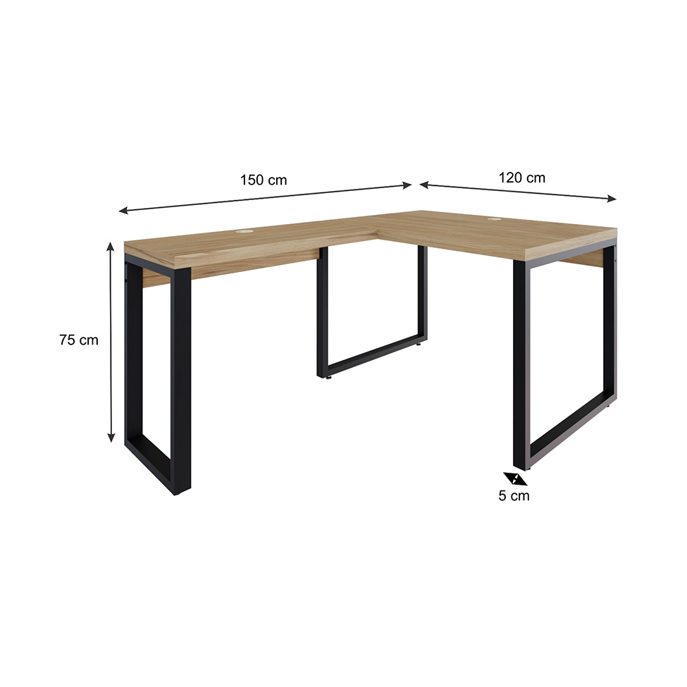 Mesa de Escritório em L Miguel Vermont e Preta 120x150 cm