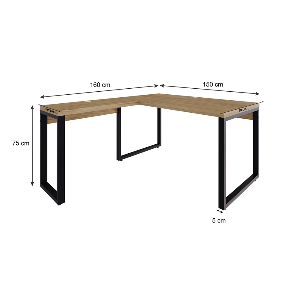 Mesa de Escritório em L Miguel Vermont e Preta 150x150 cm