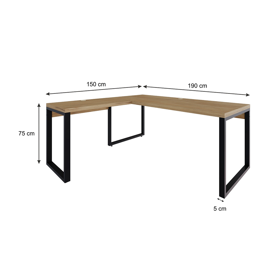 Mesa de Escritório em L Miguel Vermont e Preta 190x150 cm