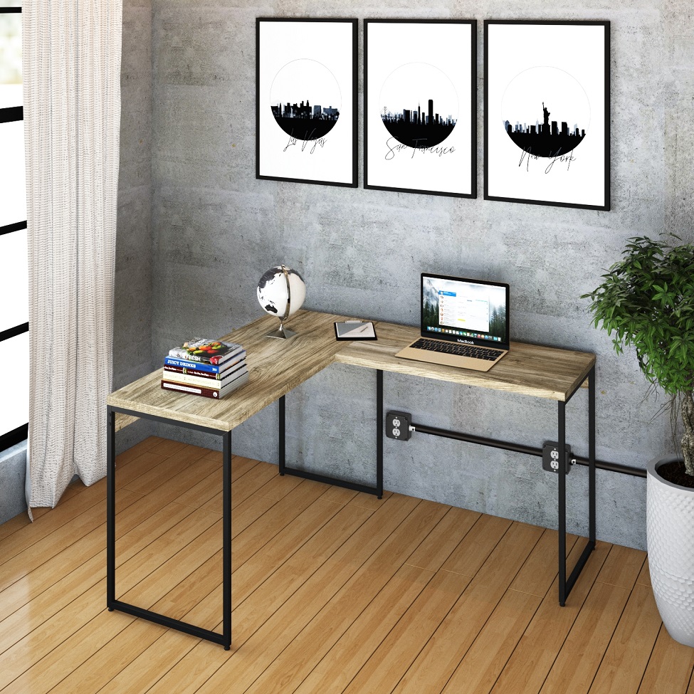 Mesa de Escritório em L Studio Carvalho e Preta 120x140 cm