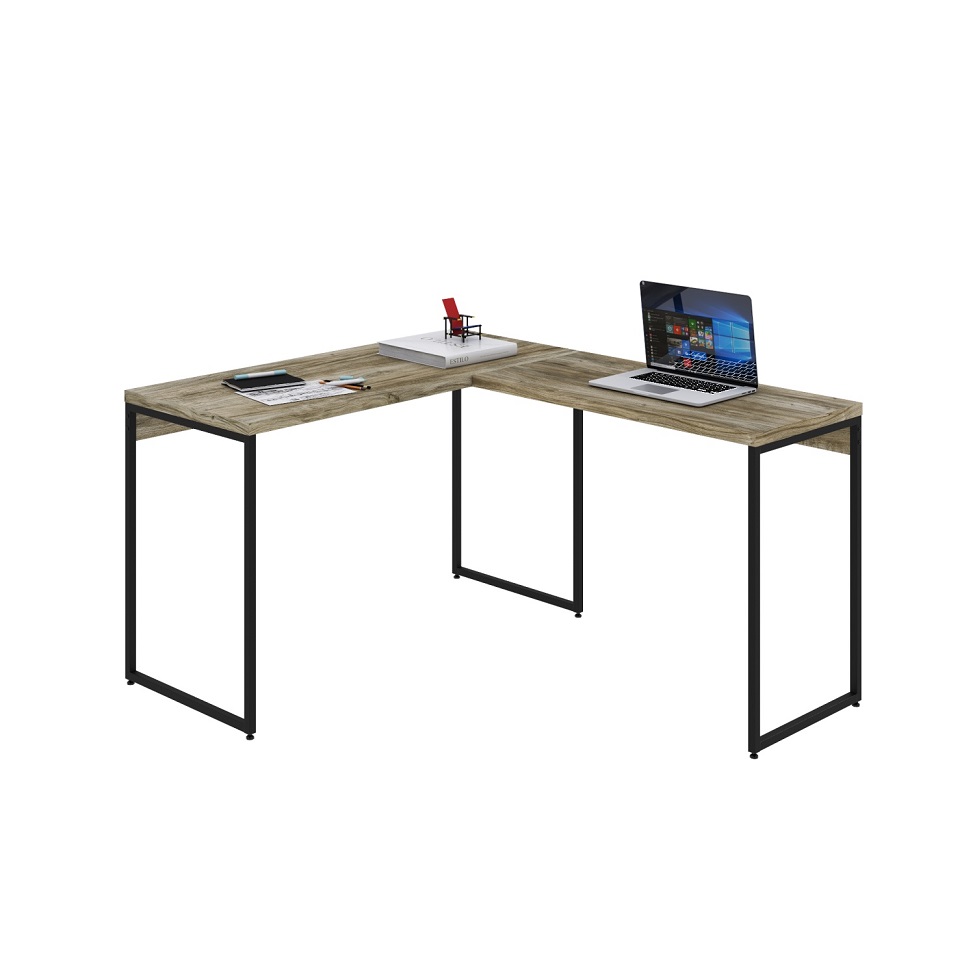 Mesa de Escritório em L Studio Carvalho e Preta 120x140 cm
