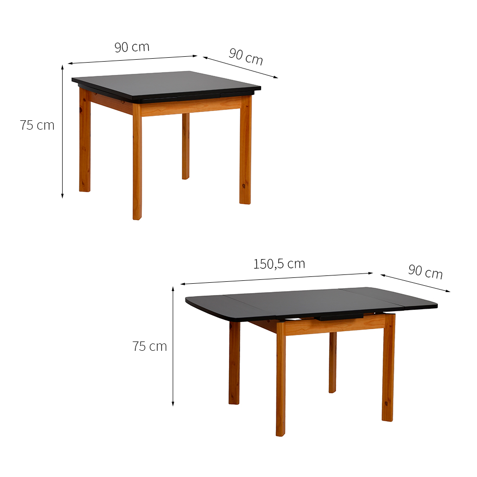 Mesa de Jantar Extensível Retangular Marea Preta e Castanho 151 cm