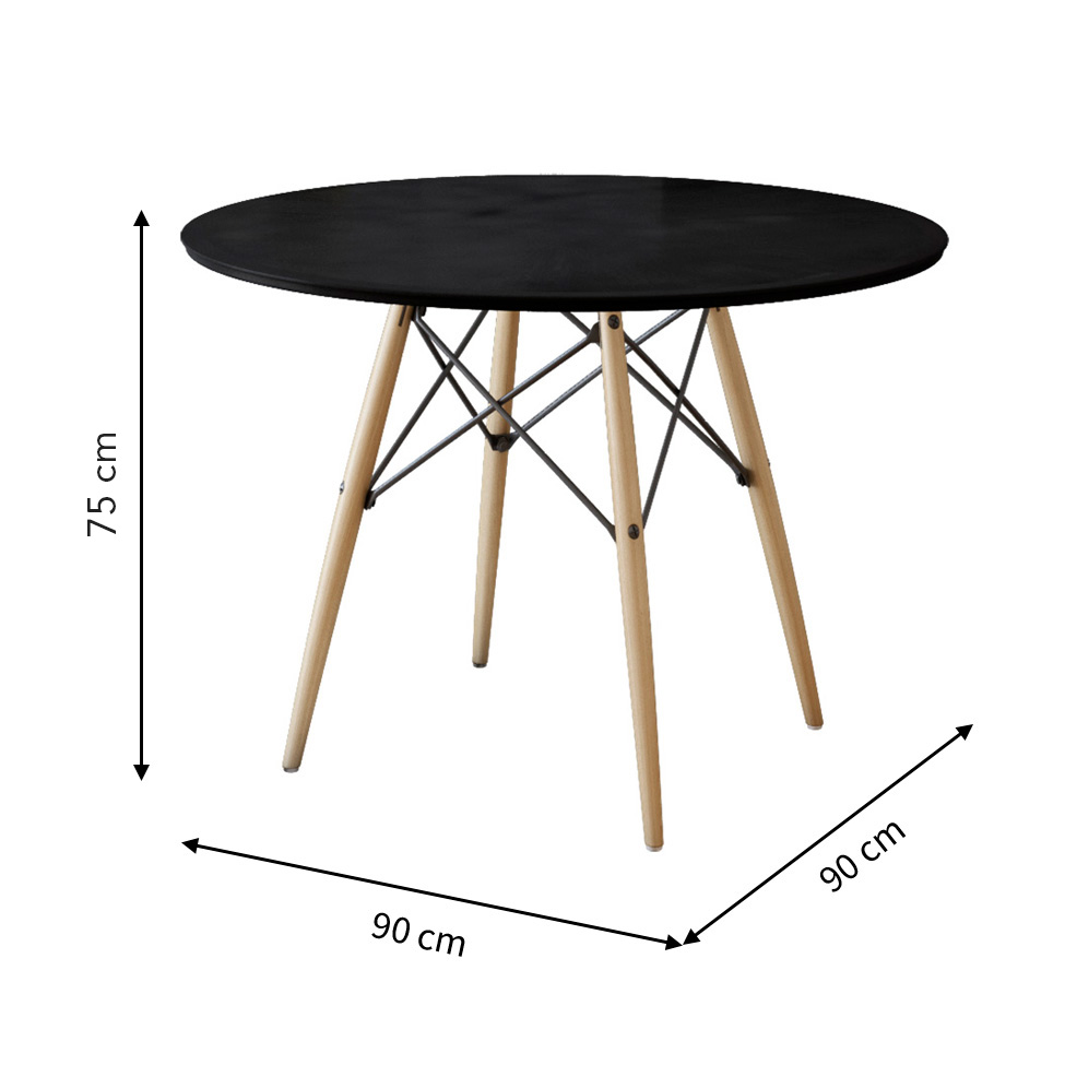 Mesa de Jantar Redonda Eiffel Wood Preto 90 cm