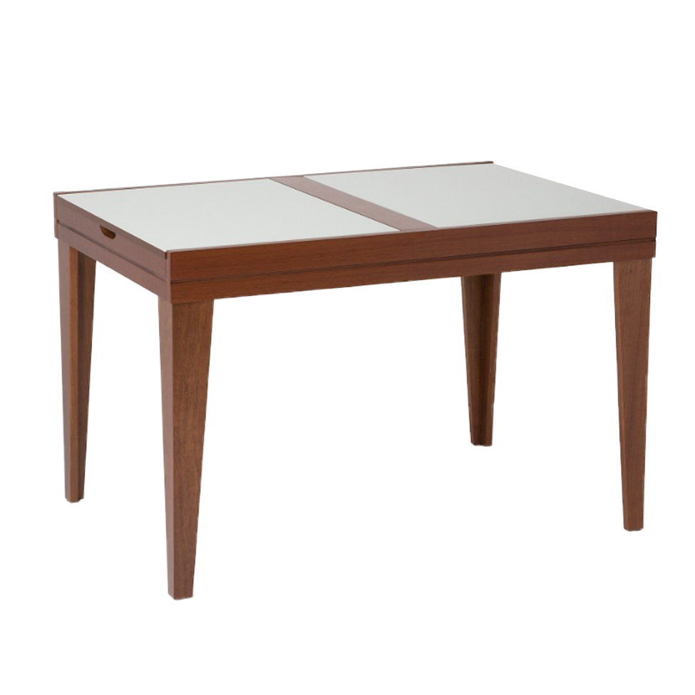 Mesa de Jantar Retangular Extensível com Tampo de Vidro Genova Off White e Imbuia