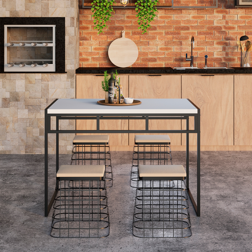 Mesa de Jantar Retangular Wooden Branca e Preta