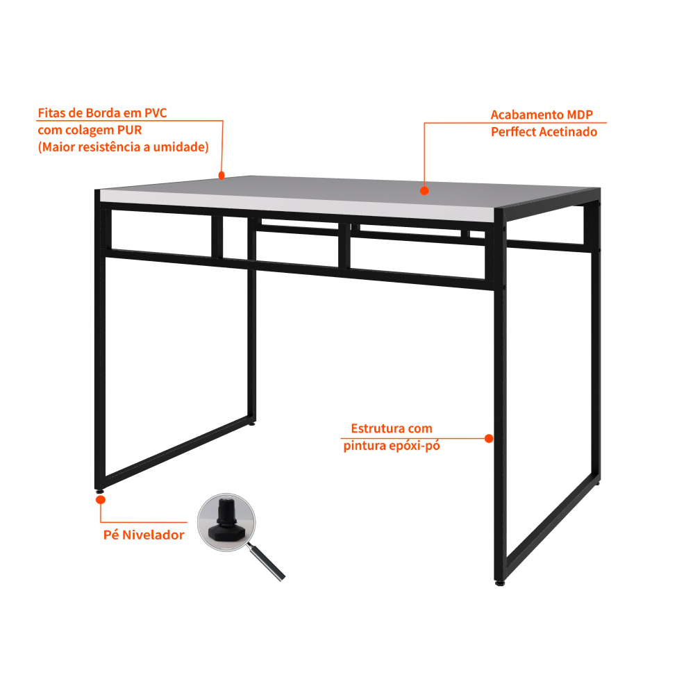 Mesa de Jantar Retangular Wooden Branca e Preta