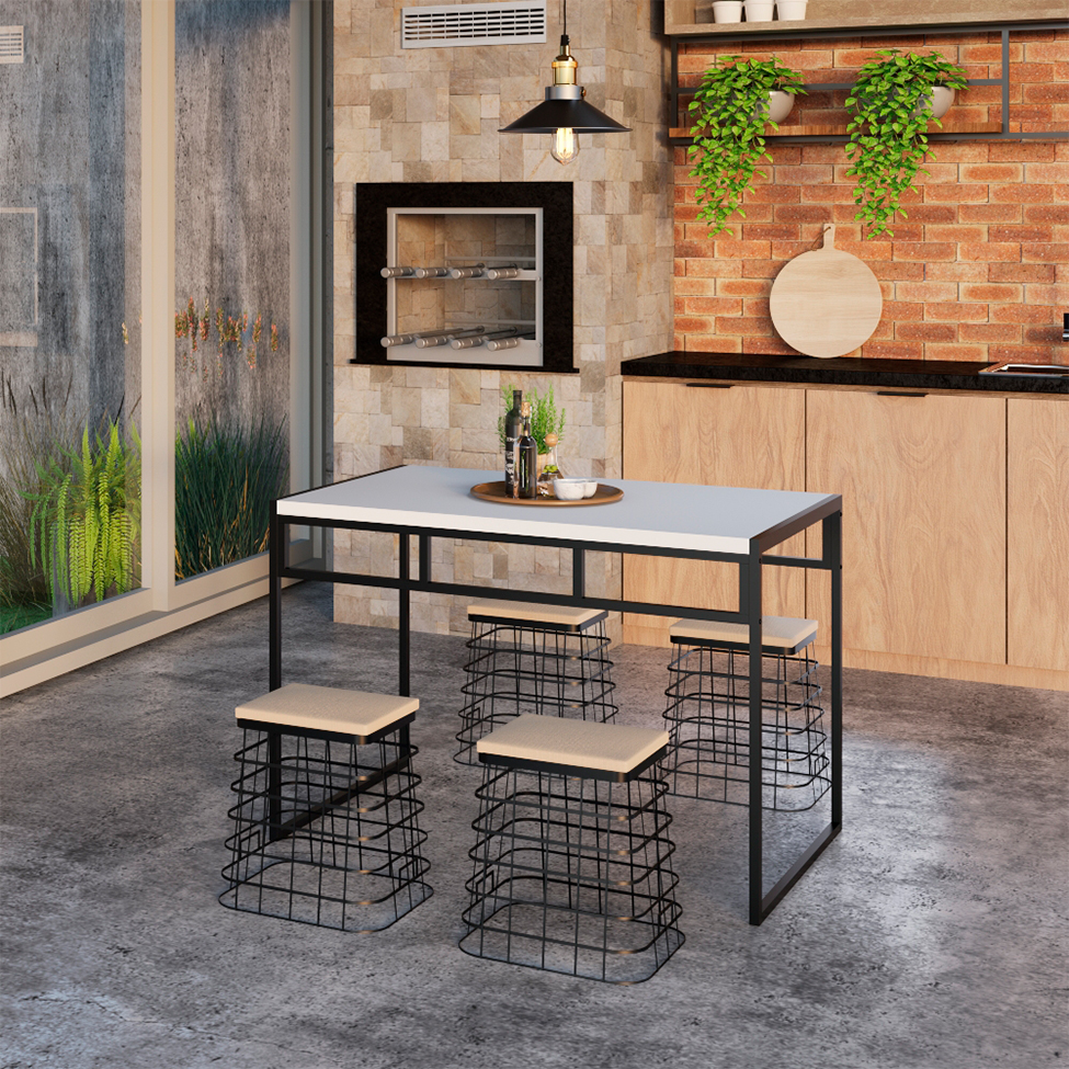 Mesa de Jantar Retangular Wooden Branca e Preta