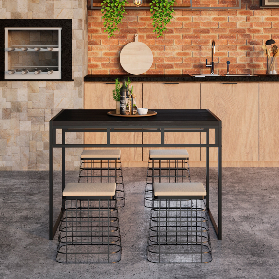 Mesa de Jantar Retangular Wooden Ônix e Preta