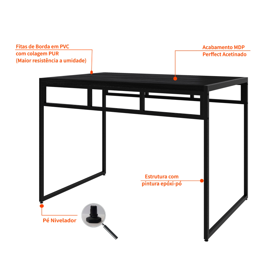 Mesa de Jantar Retangular Wooden Ônix e Preta