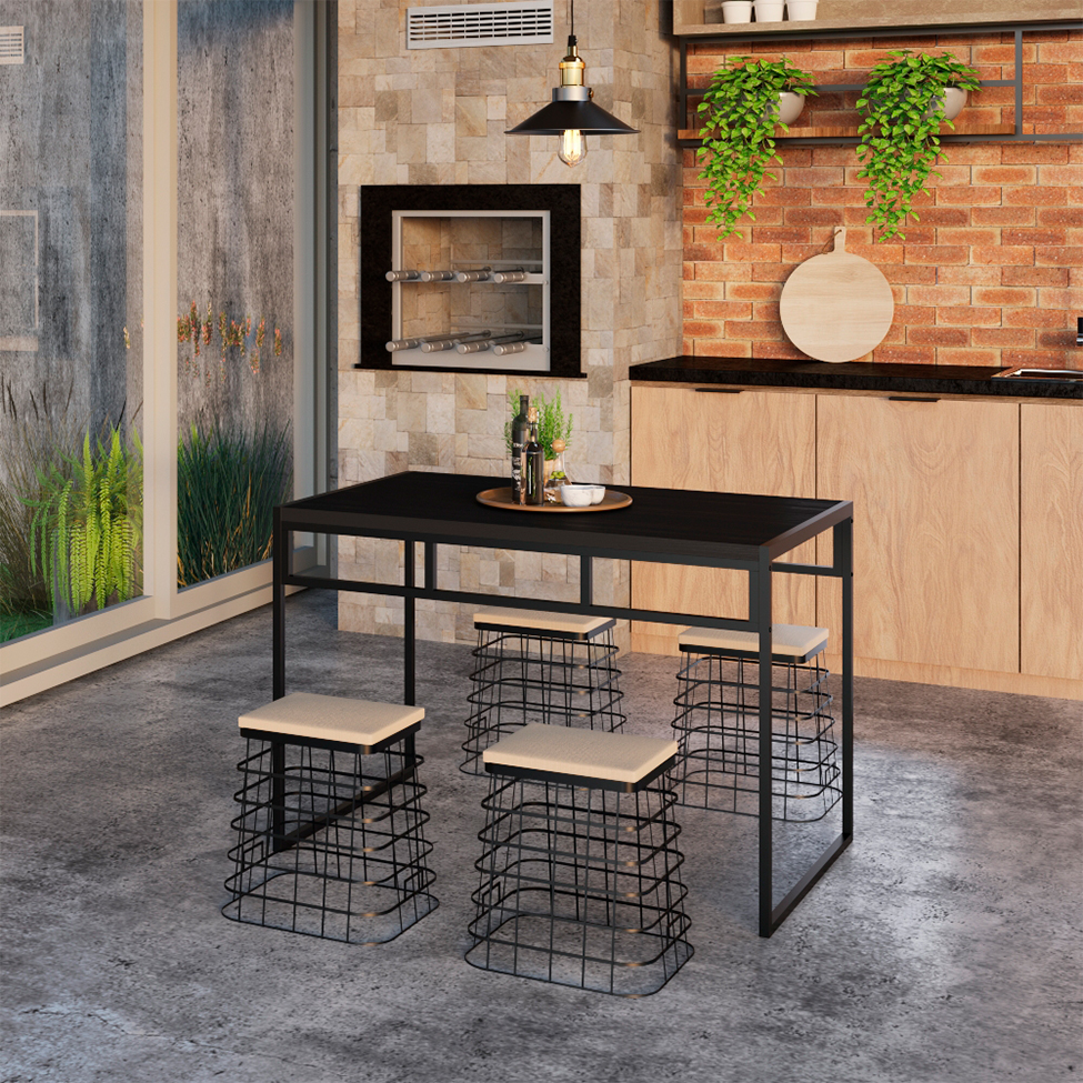 Mesa de Jantar Retangular Wooden Ônix e Preta