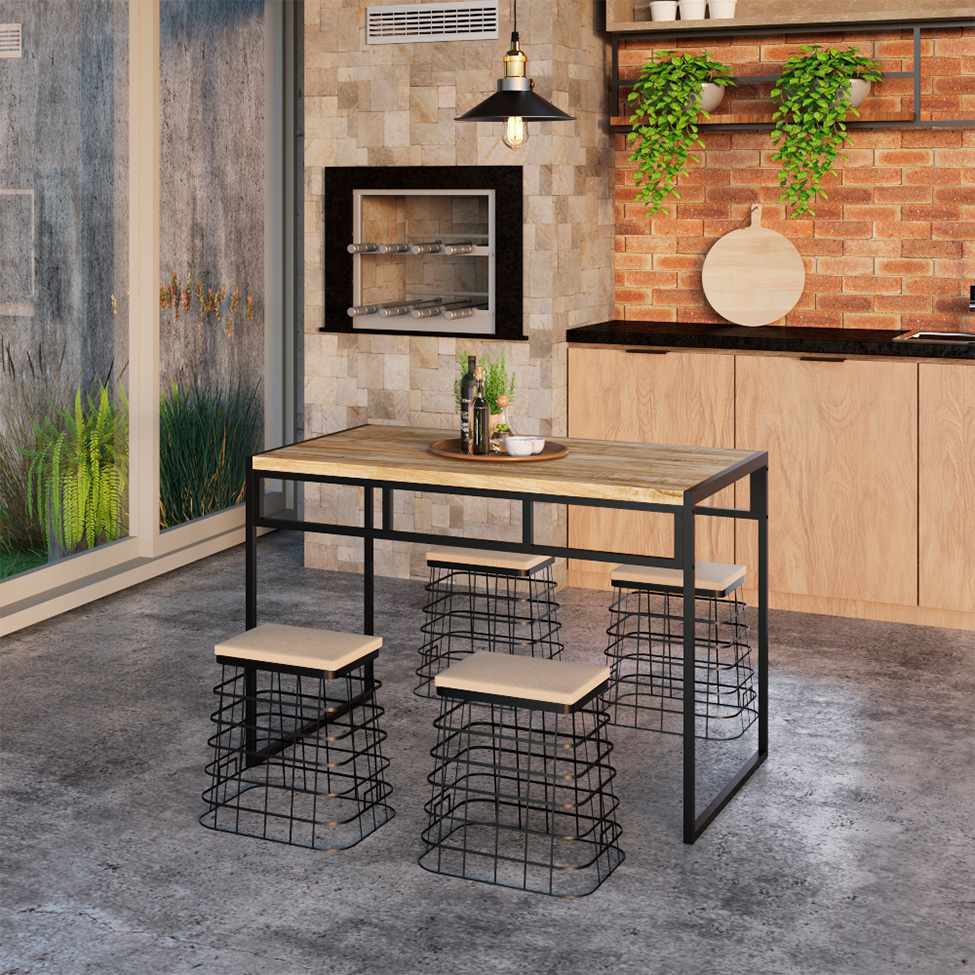 Mesa de Jantar Retangular Wooden Carvalho e Preta
