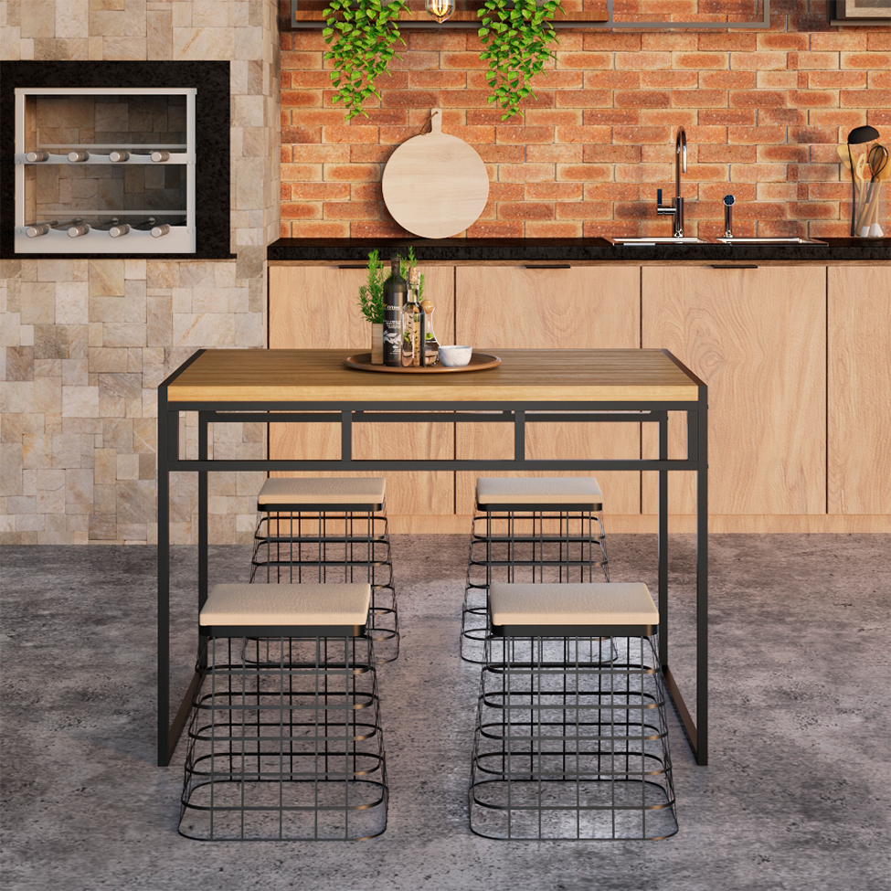 Mesa de Jantar Retangular Wooden Mel e Preta