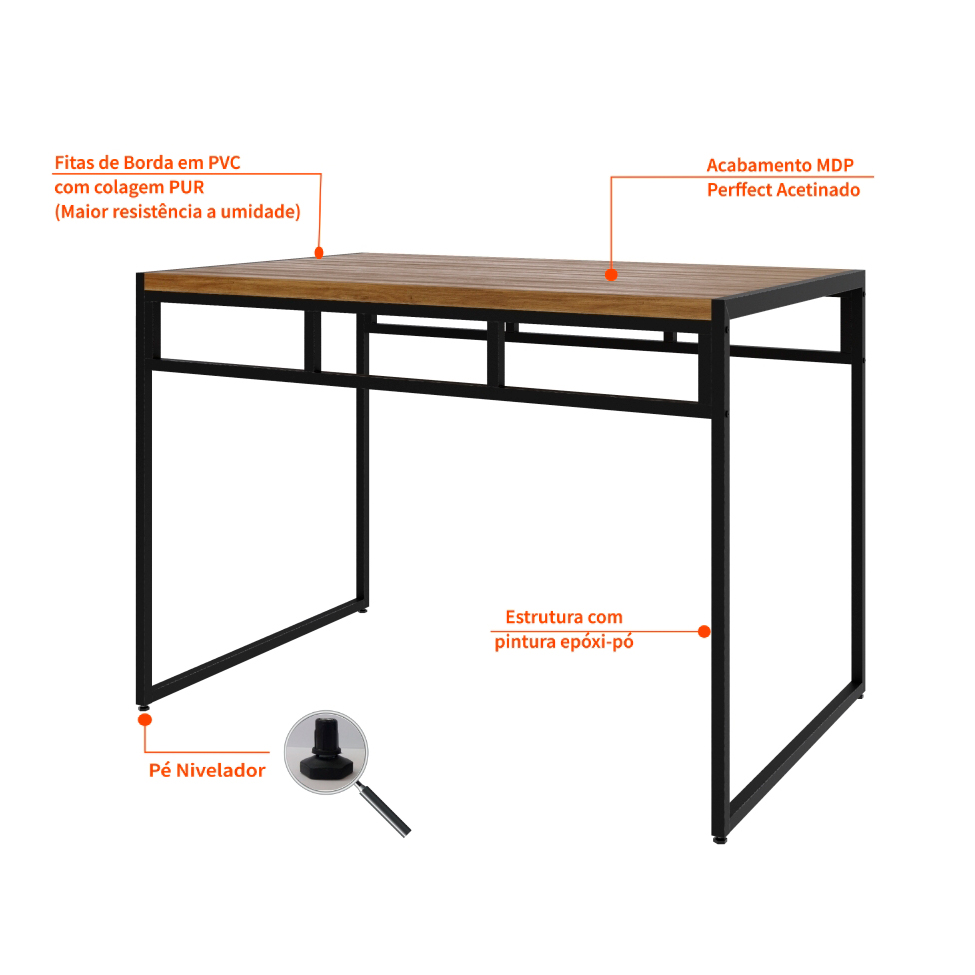 Mesa de Jantar Retangular Wooden Mel e Preta