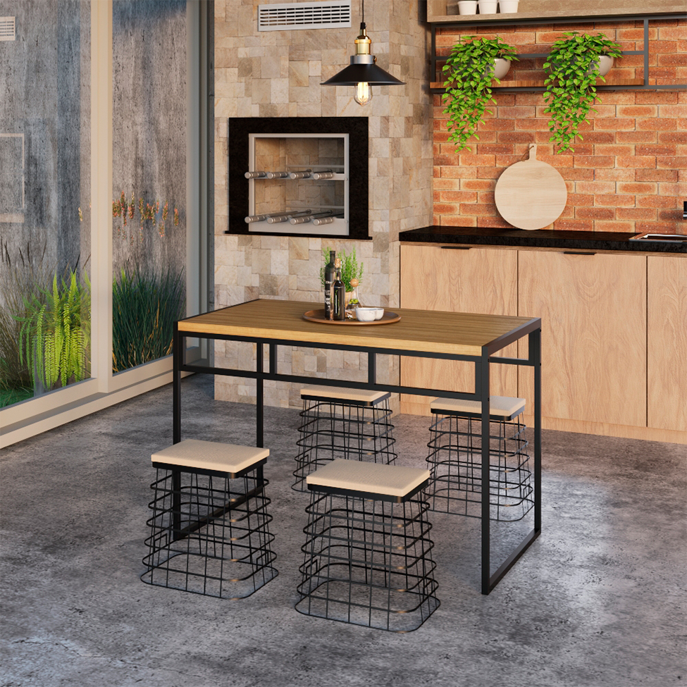 Mesa de Jantar Retangular Wooden Mel e Preta