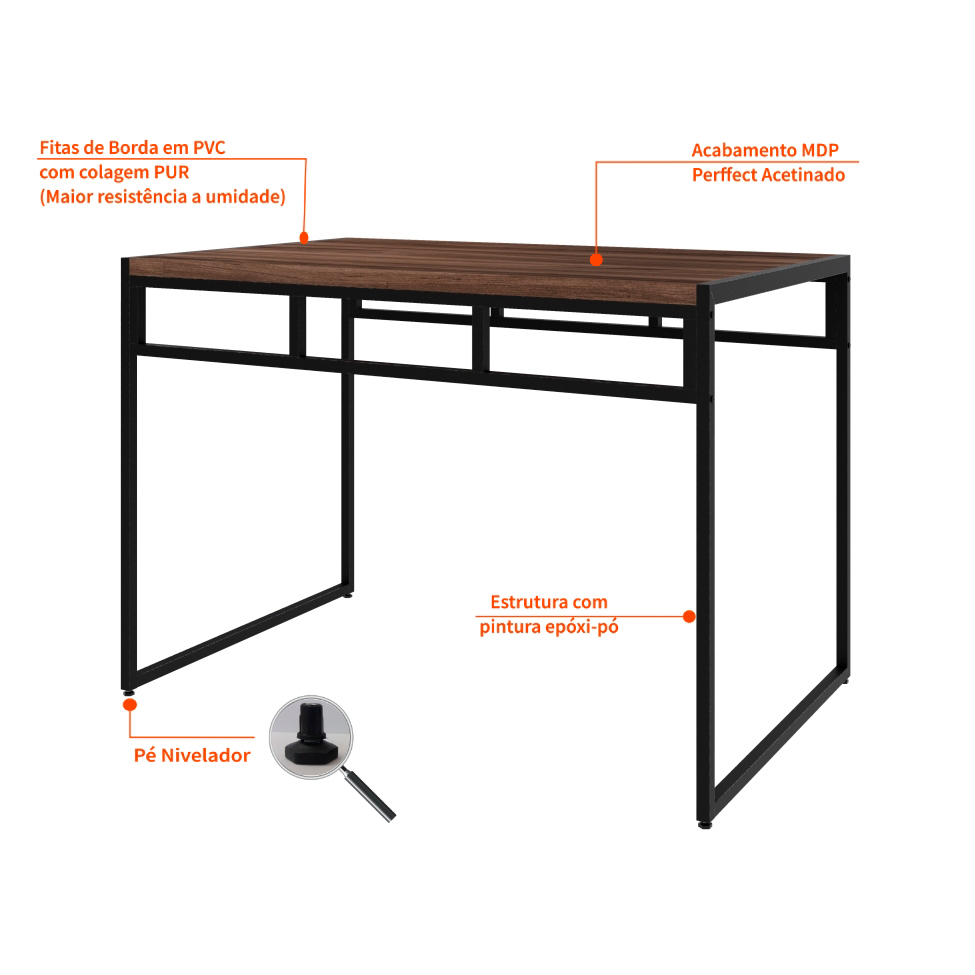 Mesa de Jantar Retangular Wooden Nogal e Preta