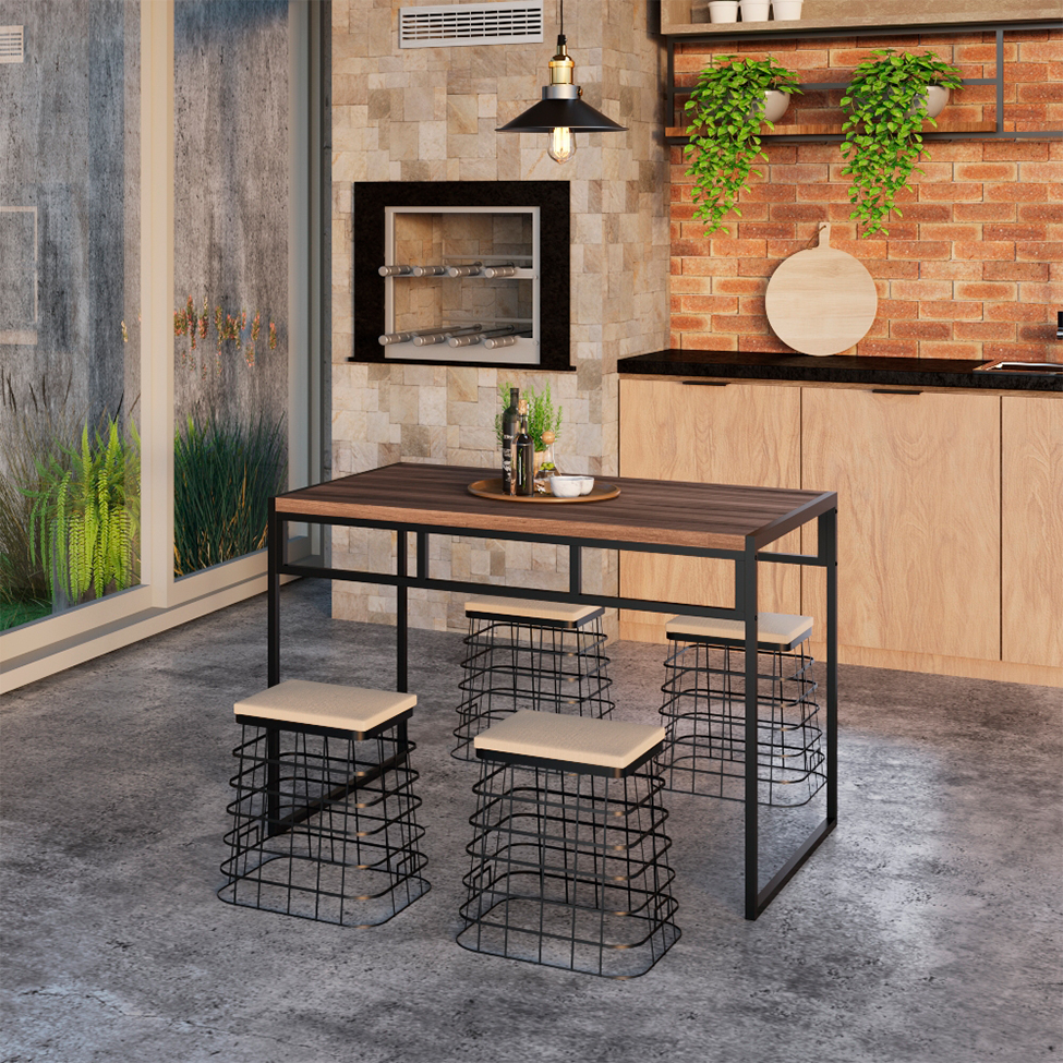 Mesa de Jantar Retangular Wooden Nogal e Preta