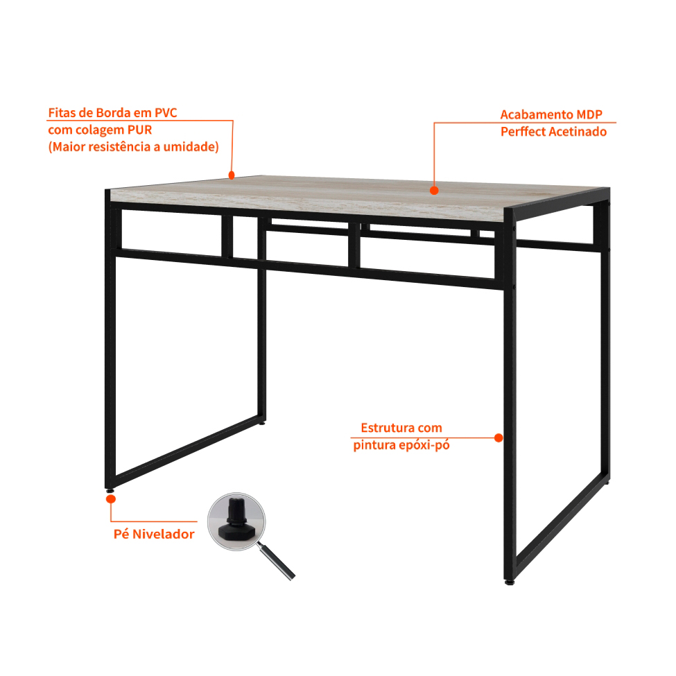 Mesa de Jantar Retangular Wooden Snow e Preta