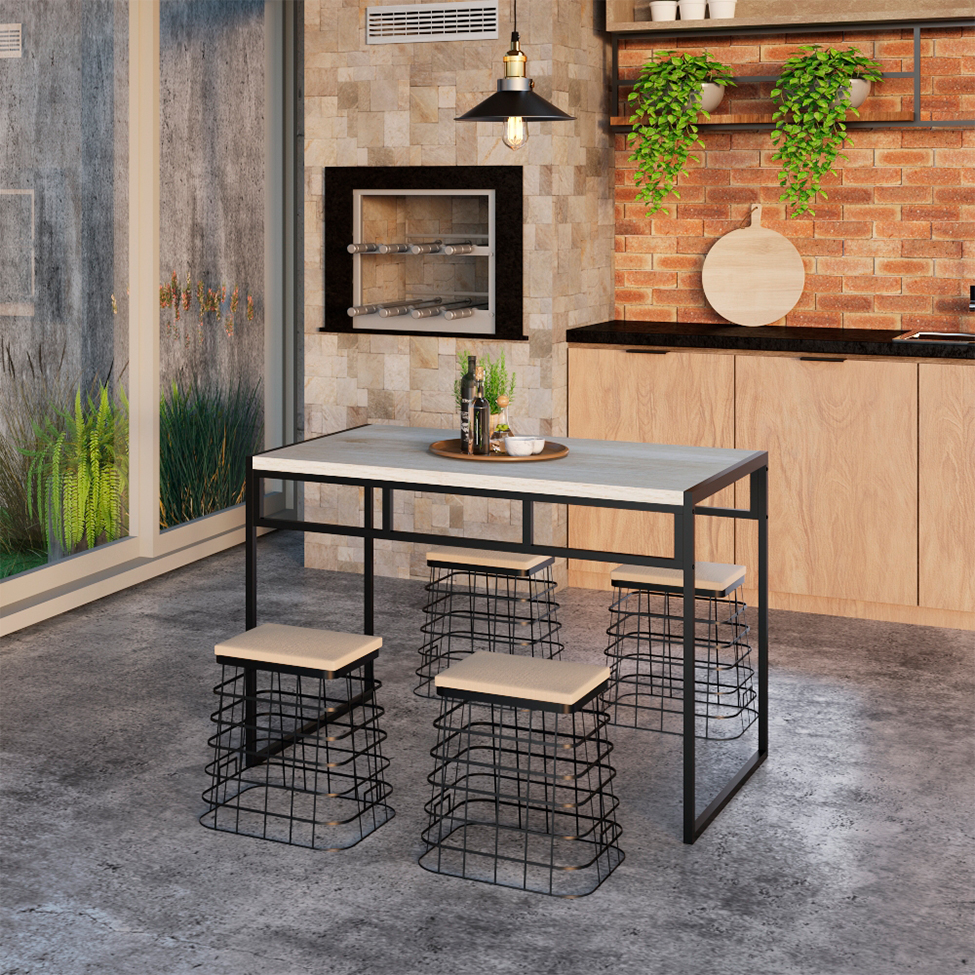 Mesa de Jantar Retangular Wooden Snow e Preta