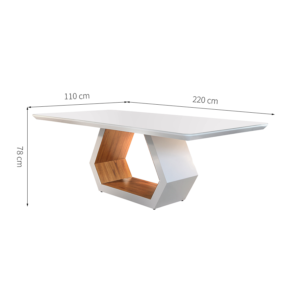 Mesa de Jantar Retangular com Tampo de Vidro Ane I Off White 220 cm