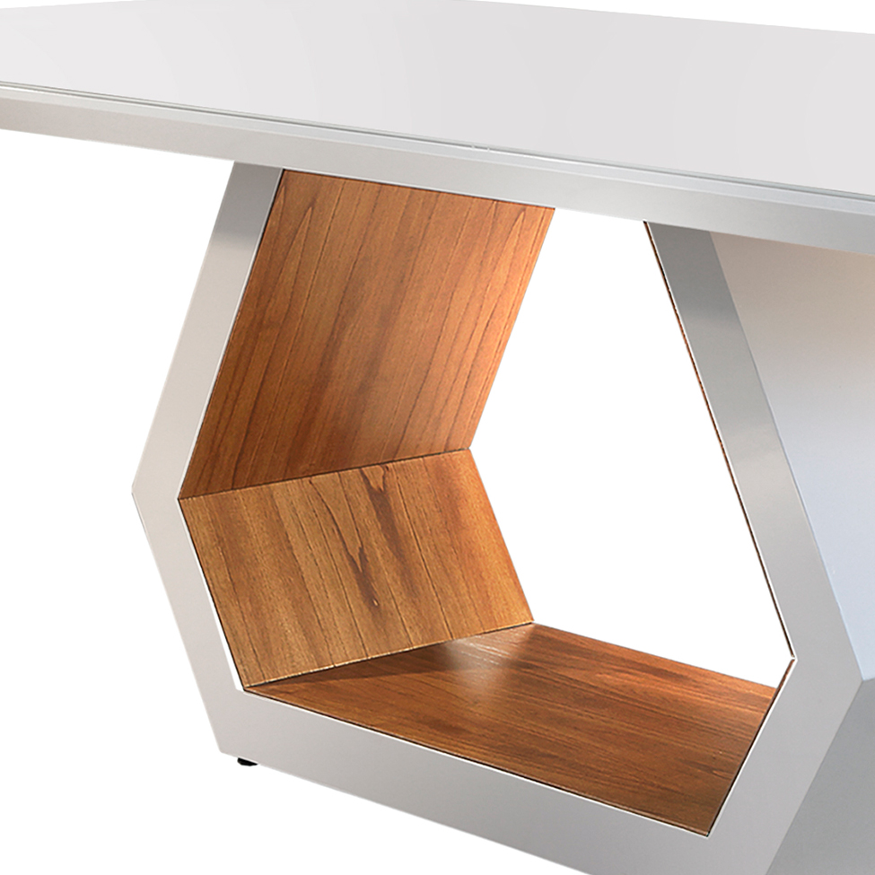 Mesa de Jantar Retangular com Tampo de Vidro Ane I Off White 220 cm