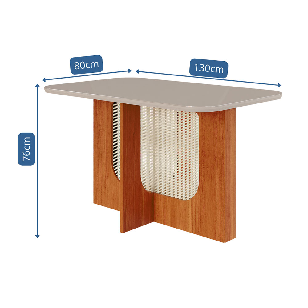 Mesa de Jantar Retangular com Tampo de Vidro Louise Cinamomo e Off White 130 cm