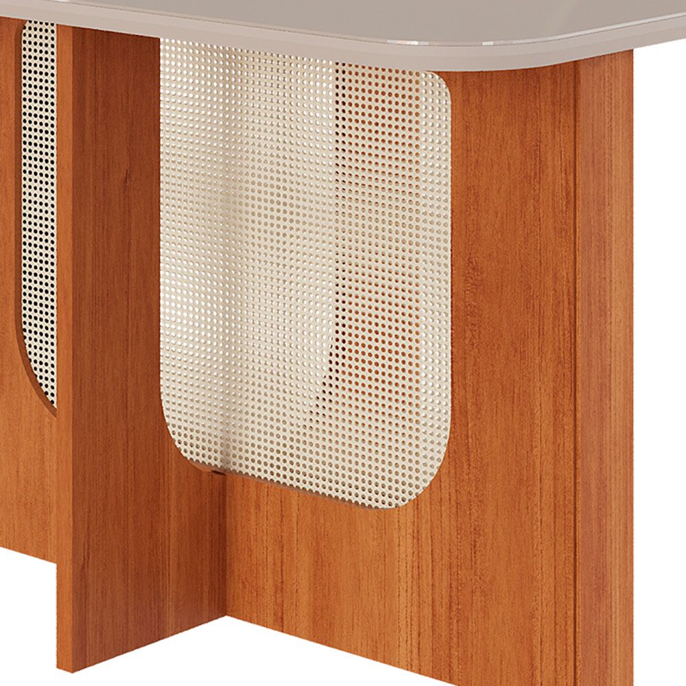 Mesa de Jantar Retangular com Tampo de Vidro Louise Cinamomo e Off White 130 cm