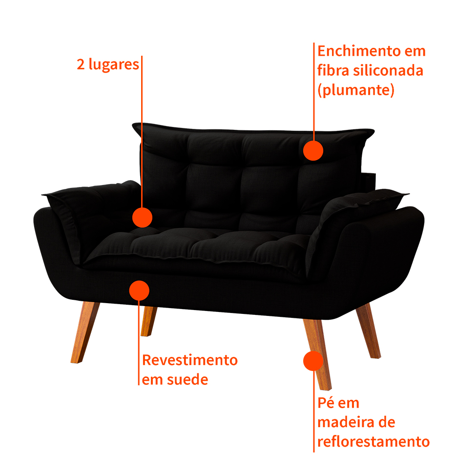 Namoradeira Lidi Suede Preta