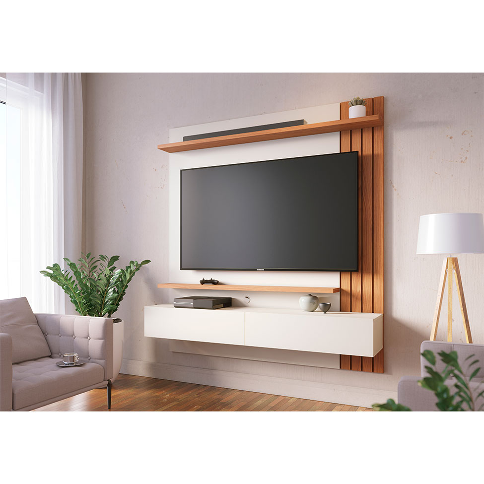 Painel de TV até 65 Polegadas Juriti Off White e Freijó