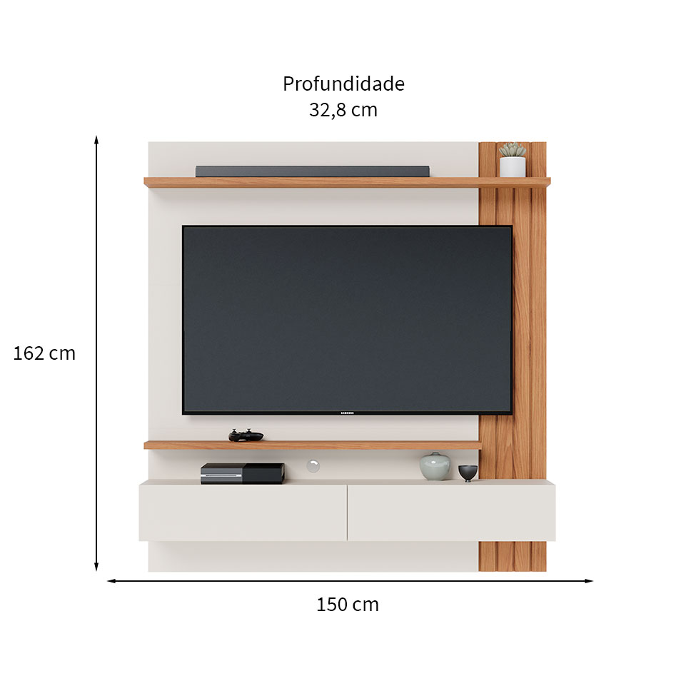 Painel de TV até 65 Polegadas Juriti Off White e Freijó