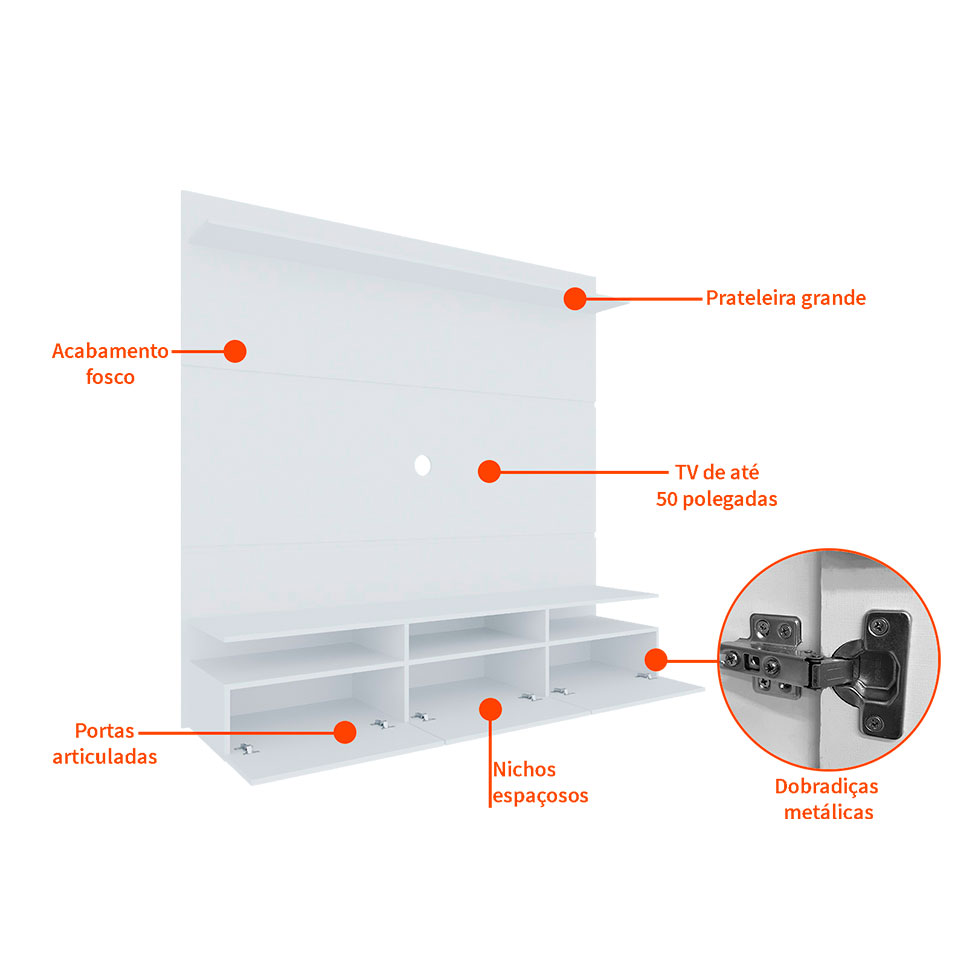 Painel para TV até 50 Polegadas Gabriela Branco 180 cm