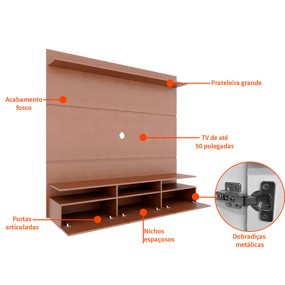 Painel para TV até 50 Polegadas Gabriela Marrom 180 cm