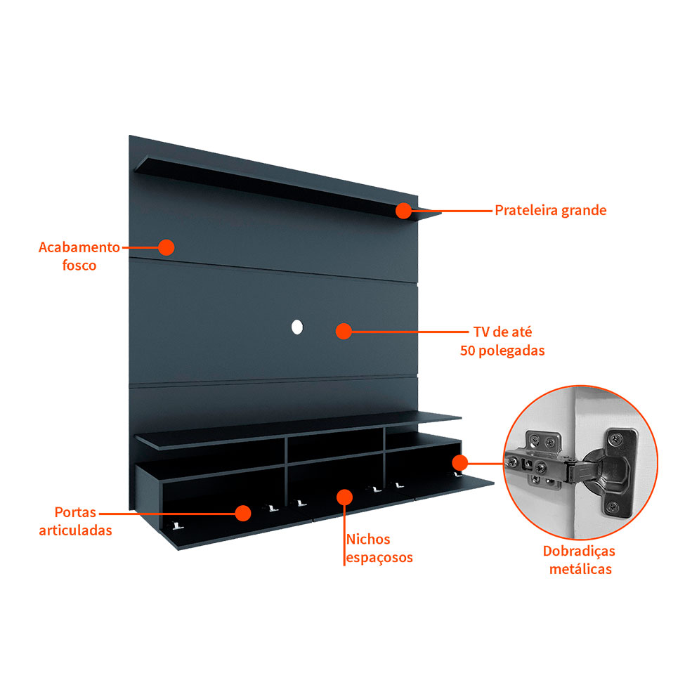 Painel para TV até 50 Polegadas Gabriela Preto 160 cm