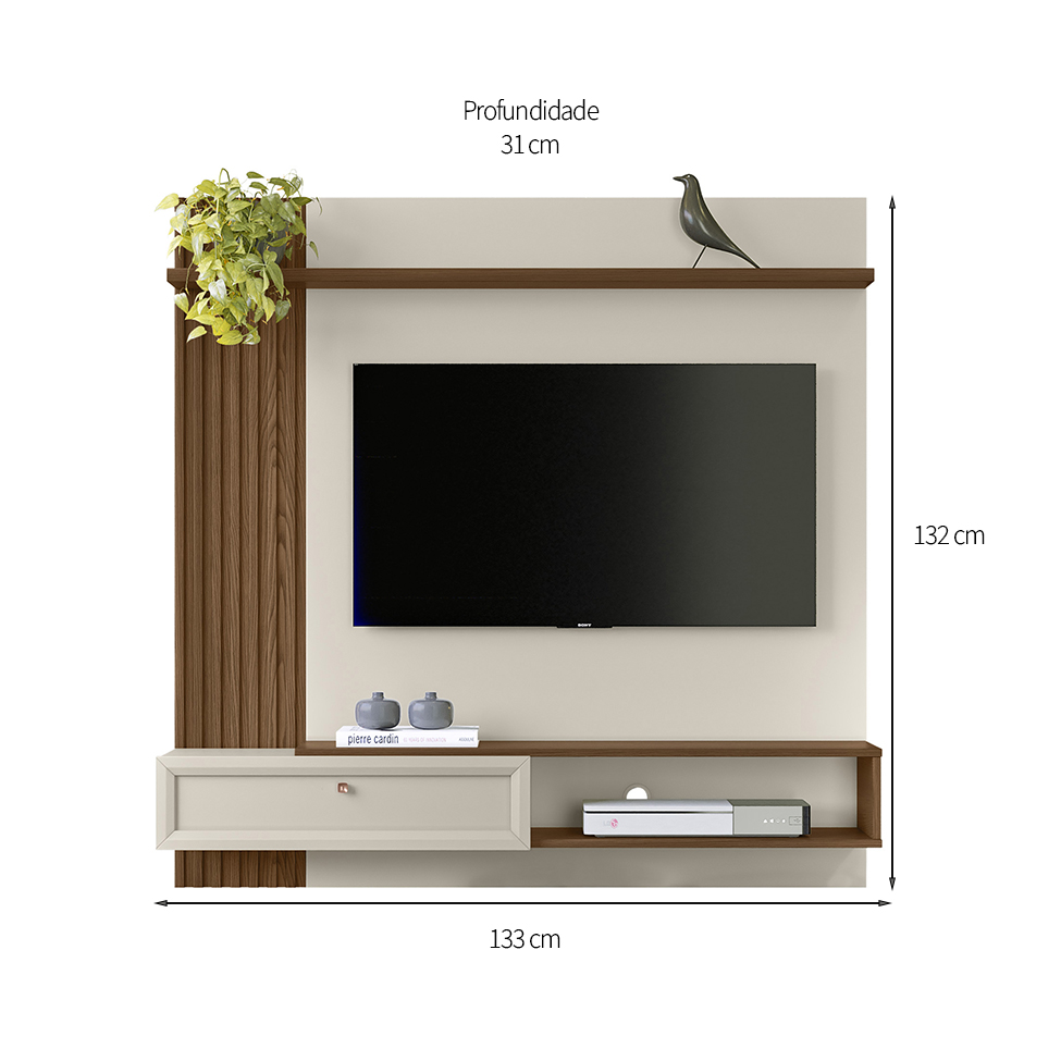 Painel para TV até 55 Polegadas Alvorada Freijó e Off White