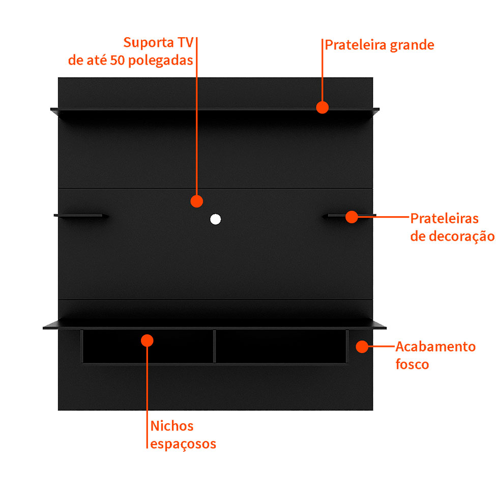 Painel para TV até 60 Polegadas Lais Preto 160 cm