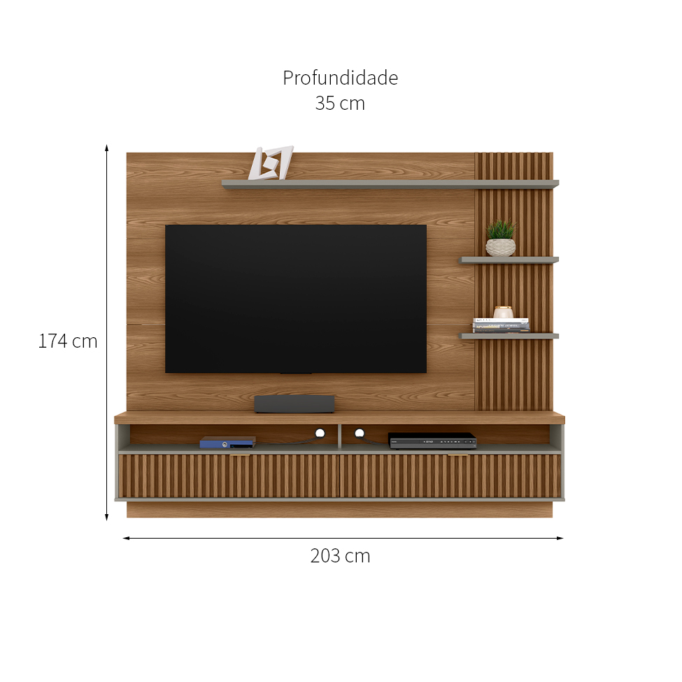 Painel para TV até 65 Polegadas Araruna Amêndoa e Titânio