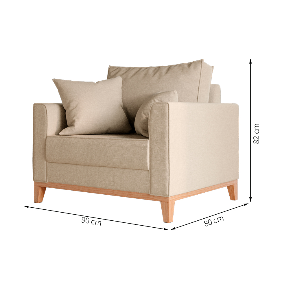 Poltrona Beny Pés e Base em Madeira Linho Cotton Bege