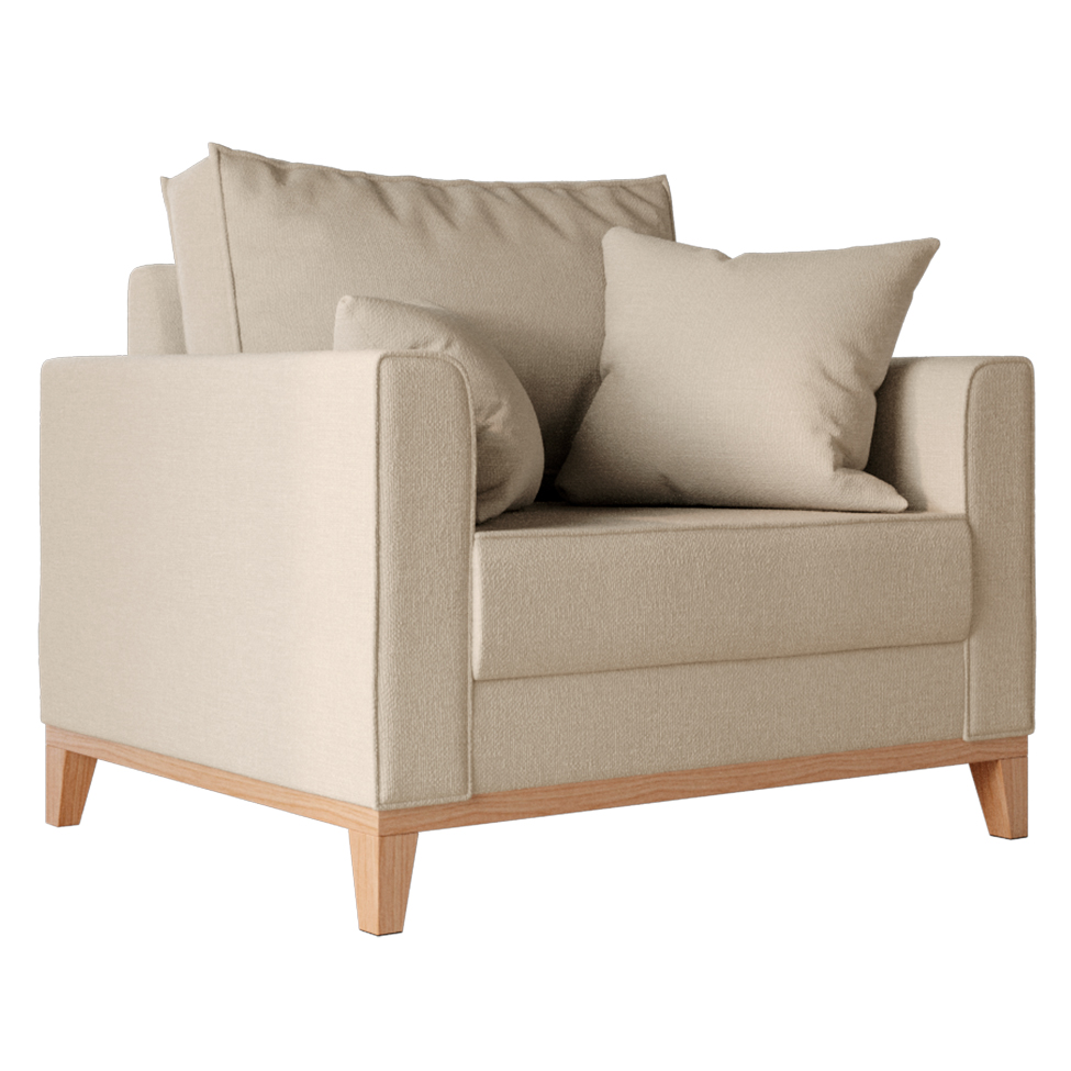Poltrona Beny Pés e Base em Madeira Linho Cotton Bege