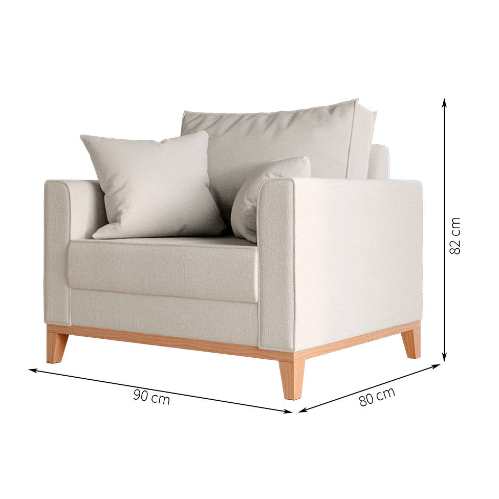 Poltrona Beny Pés e Base em Madeira Linho Cotton Cru