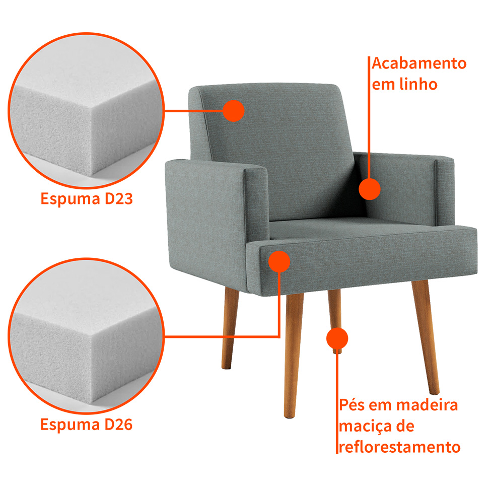 Poltrona Jasper Linho Cinza