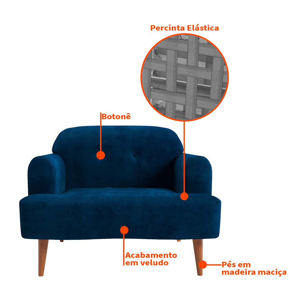 Poltrona Kiev Velosuede Azul Marinho