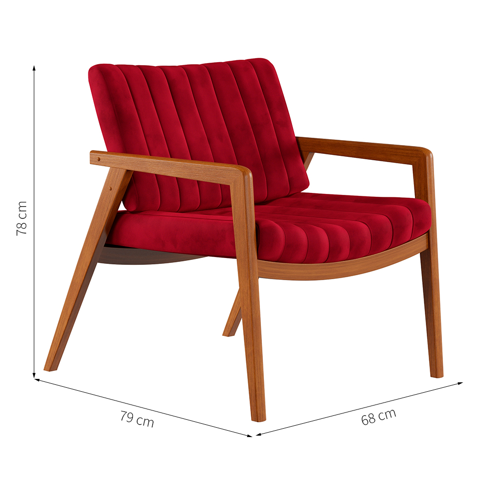 Poltrona Lang I Veludo Vermelho e Amêndoa