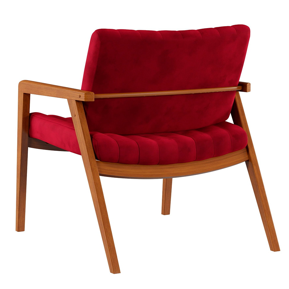 Poltrona Lang I Veludo Vermelho e Amêndoa