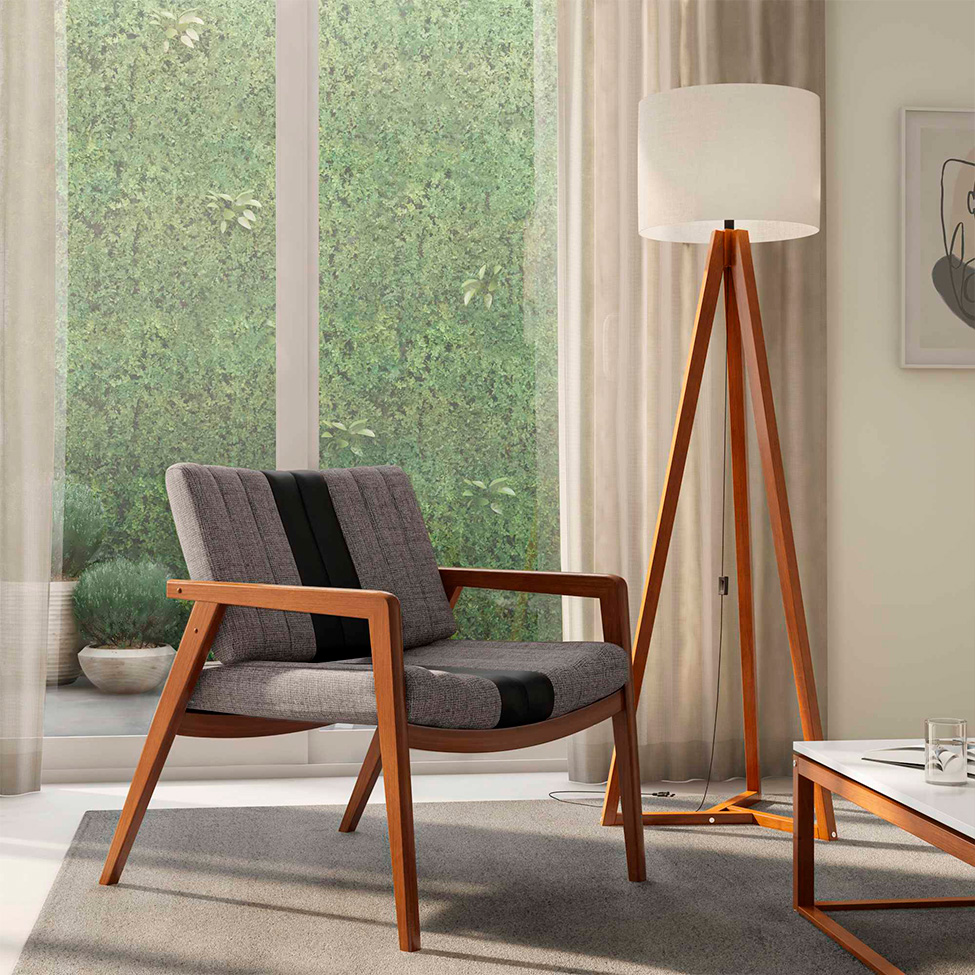 Poltrona Lang II Linho Cinza e Amêndoa