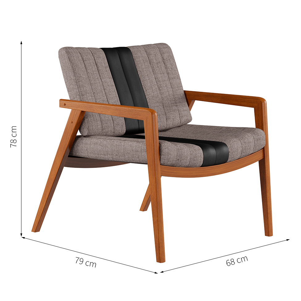 Poltrona Lang II Linho Cinza e Amêndoa