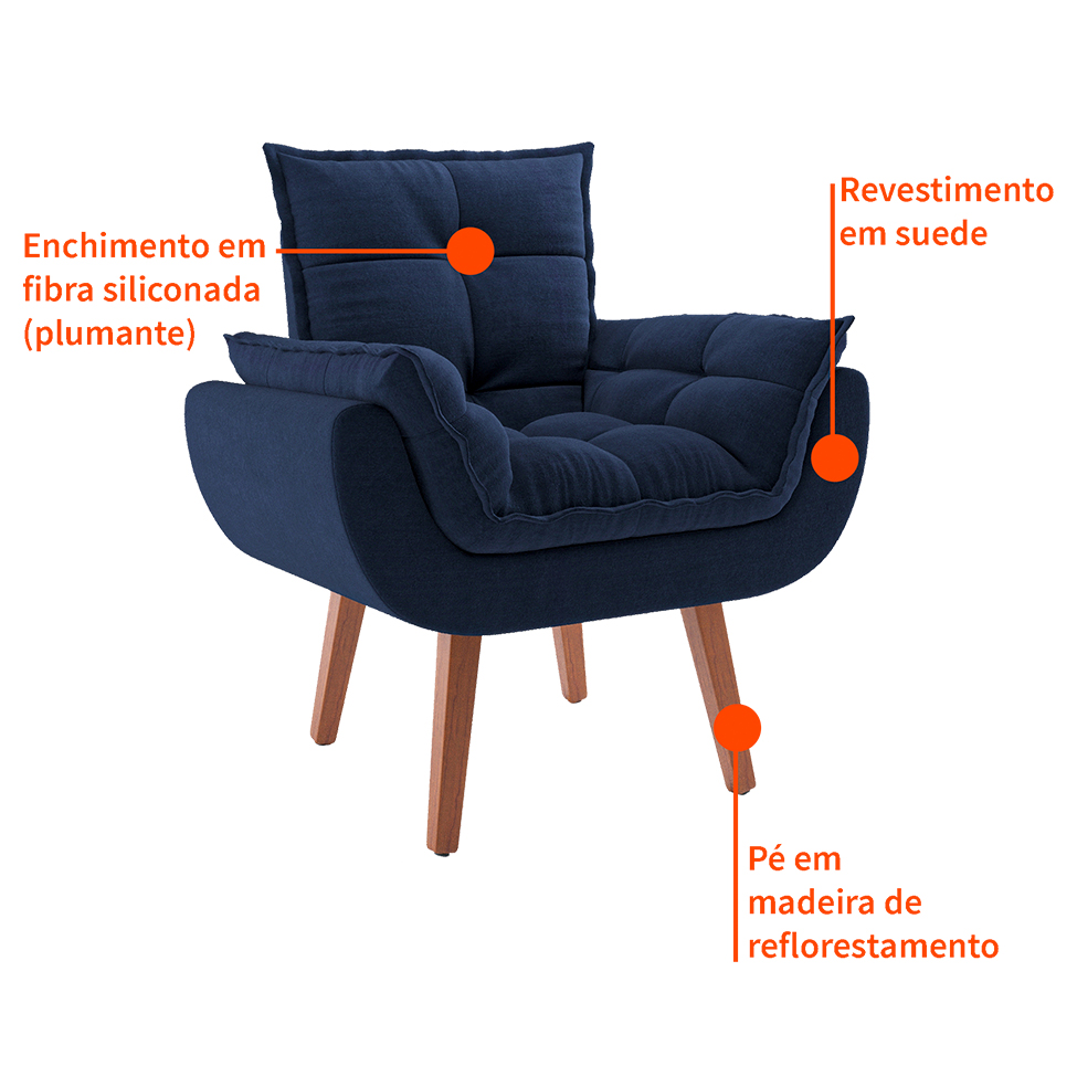 Poltrona Lidi Suede Azul Marinho